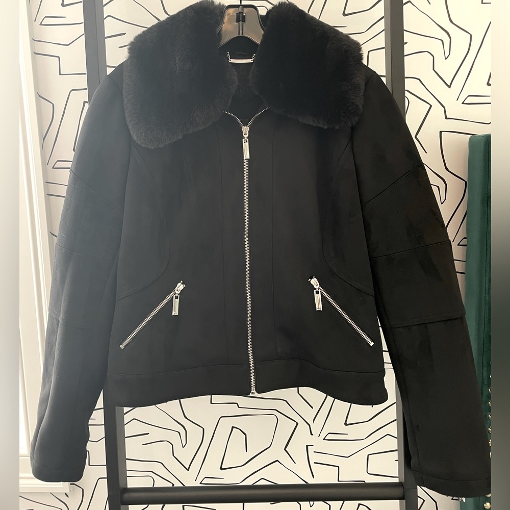 NWOT Jou Jou Faux Suede Jacket with Faux Fur MEDIUM